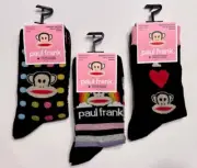 New Paul Frank Socks 3 Pair Women's US 6-9.5 Black w/ Rainbow, Polka-dot, Heart