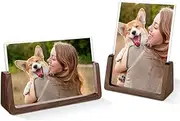 DelSol 2 Packs Wood Photo Picture Frame 4x6 inch Modern Wooden Picture Frame Vintage style with Wood Base and High Definition Break Free Acrylic Covers for Tabletop or Desktop Display (Horizontal + Vertical) (Horizontal + Vertical, 4X6 inch)