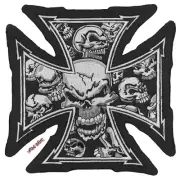 NEW LETHAL THREAT GRAY SKULL IRON CROSS EMBROIDERED PATCH 11"x11" LT30029