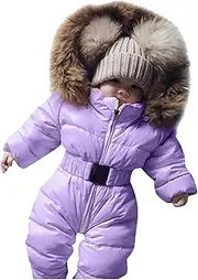[Generic] Girls Snow Bib 5 6 Girls Jumpsuit Infant Outerwear Hooded Jacket Snowsuit Coat Baby Romper Warm Girls Coat&Jacket Big Kid Snow Jacket Purple
