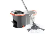 Spin Mop and Twin Bucket Set Tile Wood Floor Cleaner 4 Microfibre Heads Magic Dry Twist Separate Stackable Easy Cleaning System 360 Degree Rotating