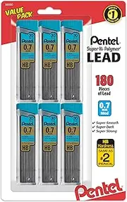 Pentel Super Hi-Polymer Refills, 0.7 mm Medium, HB, 180 Pieces of Lead (C27BPHB6)
