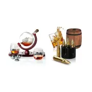 Whiskey Stone Gifts + Whiskey Decanter Globe Set with Ball Stones & Glasses, ...