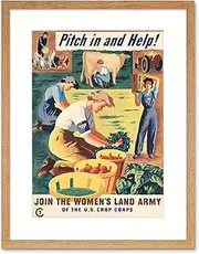 Vintage Ad WWII War Pitch In Farm Women Land Army USA Framed Wall Art Print