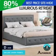 ALFORDSON Bed Frame Double Size Gas Lift Storage Mattress Base Fabric Grey DIANA