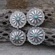 Native American Navajo Turquoise Sterling Silver Double Concho Dangle Post Ea...