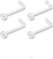[BQfife] Jewelry 18g Clear Nose Septum Ring Bone Retainer Bioflex L Shape Nose Rings Studs Piercing Jewelry Flat Top