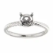 Sterling Silver Round Cut Solitaire Ring Setting - Classic Rope Style Ring Mount