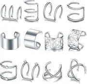 [MURUI] EH 5/12pcs/set Fashion Gold Color Ear Cuffs Leaf Clip Earrings for Women Climbers No Piercing Fake Cartilage Earring Accessories yc626 (Metal Color : 12pcs Silver)