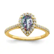14K Yellow Gold Mystic Fire Real Diamond Halo Engagement Ring