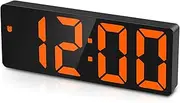 OQIMAX Digital Alarm Clock, USB/Battery Powered Alarm Clocks Bedside with Large LED Display, Digital Clock with 3 Adjustable Brightness, Voice Control, Temperature, Snooze, Date, 12/24Hr, Black/Orange