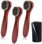 [Yangshengyi] Shoe Brush Set, 3Pcs Horsehair Leather Shoes Boot Cleaning Kit with Cloth, Horsehair Leather Boot Cleaning Brushes