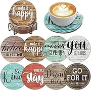 clothmile 8 PCS Inspirational Diamond Painting Coasters Kits with Holder Inspirational for Drinks DIY Farmhouse Rustic Beginners, Adults, Kids, Art Crafts Supplies