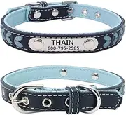 THAIN Leather Custom Collar,Braided Leather Engraved Dog Collars with Personalized Stainless Steel Nameplate for Small Medium Large Dogs (S(Neck 10.23"-12.99"), Blue)