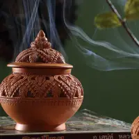 在飛比找Yahoo!奇摩拍賣優惠-緣古珍藏 東南亞手工雕刻鏤空雕花陶藝擺件 泰國陶瓷裝飾品陶器