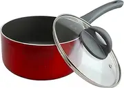 [Oster] Herscher 2.5 Qt Non-Stick Aluminum Sauce Pan with Lid, Translucent Red