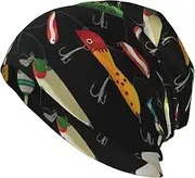 [CADREWY] Fishing Lure Print Comfortable Unisex Adult Men Knit Hat Stylish Beanie for Winter Running Outdoor Black, Black, One Size