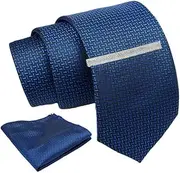 [AXLON] Navy Geometric Tie For Men – Formal Ties Set With Pocket Square & Tie Pin Clip For Mens, Silk Neckties Gift Sets For Men’s (AXNW43), Navy, Free Size