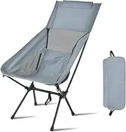 XIULIUU Lightweight Folding Camping Chairs, Portable Camping Chair with Storage Bag, Ultralight Backpacking Chair for Outdoor Camp Travel Beach Picnic Festival Hiking, Supports 150kg (Grey, Large)