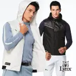 【LYNX GOLF】首爾高桿風格！男款防風防潑水鋪棉保暖造型剪裁反光貼膜拉鍊口袋無袖不可拆式連帽背心(二色)