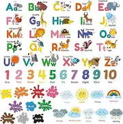 DECOWALL DSL-8070 Animal Alphabet Numbers Colour Weather Kids Wall Stickers Decals playroom Letters Decor Bedroom ABC Nursery Classroom Toddlers Learning Educational Baby Rainbow Colorful