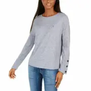 TOMMY HILFIGER NEW Women's Snap-buttons Sleeve Trim Casual Shirt Top TEDO