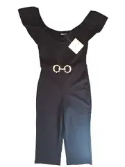 NWT Charlotte Russe Jump Suit Flair Bottom Black Rhinestone Belt (S)