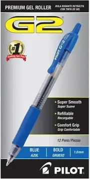 Pilot G2 Retractable Premium Gel Ink Rollerball Bold Point Blue 12 PENS (31257)