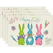 Set of 4 Spring Placemats 12x18 Inch Green Pink Rabbit Bunny Table Mats for Party Kitchen Dining Room Decoration