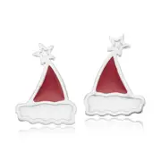 Sterling Silver Enamel Santa Hat Stud Earrings