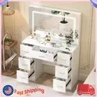 White Dressing Table Set LED Hollywood Mirror Makeup Vanity Desk 7 Drawers Set