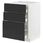 METOD / MAXIMERA base cab f hob/3 fronts/3 drawers, white/Upplöv matt anthracite, 60x60x80 cm