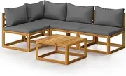 [vidaXL] 5 Piece Garden Lounge Set with Cushion in Solid Acacia Wood - Dark Grey, Removable Cushions, Modular Design, Outdoor Furniture