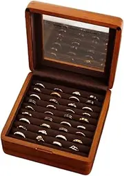 Bescott Solid Wood Rings Jewelry Box with Glass Lid Cufflink Earrings Organizer Display Storage For Multiple Rings Wooden Case Holders For Women Men Gift