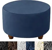 HFCNMY Ottoman Cover Round, Stretch Velvet Round Ottoman Cover Thick Round Ottoman Slipcover Washable Storage Ottoman Cover Foot Stool Cover with Elastic Bottom Blue Medium