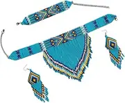[Beaded Outlet] Beading Jewelry Set with Necklace, Earrings and Bracelet, native American styles,, Glass, beada