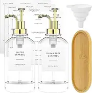 Fulasun Coffee Syrup Dispenser Set - 2 Pcs Glass Bottle with Labels for Bar Home 8.1x22cm Portable Container (Gold) (NO)