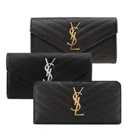 在飛比找PChome24h購物優惠-YSL MONOGRAM 金屬LOGO V字縫線牛皮長夾(任