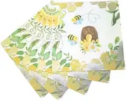 Bee Floral Cocktail Beverage Napkins Disposable Paper Honey Bumble Bees Wildflower Wreath Dessert Napkin for Spring Summer Happy Bee Day Birthday Party Wedding Shower Supplies,40-Count,6.5 in