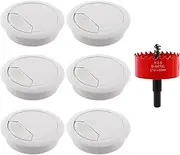 Mardatt 6Pcs 60mm Desk Grommet and Hole Saw with Arbor, Desk Cable Wire Grommet Cord Bi-Metal Hole Saw Hole Cover Desk Cable Cord Organizer for Home Office Equipment(White, 60mm)