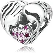 [DOYIS] Mom Daughter Charms fit for Pandora Bracelets 925 Sterling Silver Heart Zirconia Charm Bead DIY Jewelry Christmas Birthday Gifts for Mum Grandma Daughter Sister