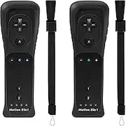 2 Pack Wii Controller, 2 in 1 Wii Remote Controller with Motion Plus for Nintendo Wii and Wii U, Wireless Wii Remote Game Controller with Silicone Case and Wrist Strap (Black)