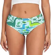 [RPLIFE] Cute Dino Blue Womens Brief, Comfort Stretch Underwear, Stretch Briefs for Women, Plus Size Ladies Panties, Cute Dino Blue, X-Large