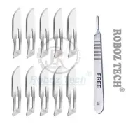 10 Sterile Surgical Blades #10 with FREE BP Scalpel Handle #3 Medical Dental