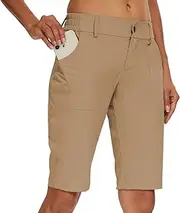 [M MOTEEPI] Women's Golf Hiking Shorts 9" Quick Dry Long Shorts Knee Length Stretch Shorts High Waisted Pockets