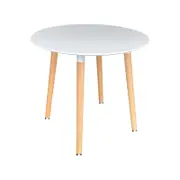 CHOTTO - Enso Round Top Dining Table with Wooden Legs - White