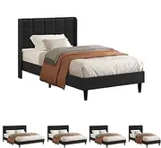 ALFORDSON Bed Frame Base King Single Size, Bed Platform Foundation with Linen Fabric Upholstered Headboard for Mattress Topper, Sarah Fabric Charcoal