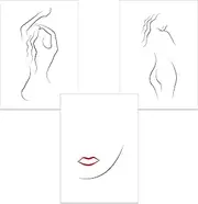 Line Art Wall Pictures, Red Lips, Set of 3 Modern Posters, Decorative Pictures for Living Room, Bedroom, Hallway, Wall Decoration, Women, Lips (DIN A4 Without Picture Frame)