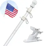 White Flag Pole for House with Holder Bracket,5-6ft Tangle Free Flag Poles fo...