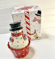 Temptations by Tara Christmas Snowman Cupcake Jar, Ceramic NIB